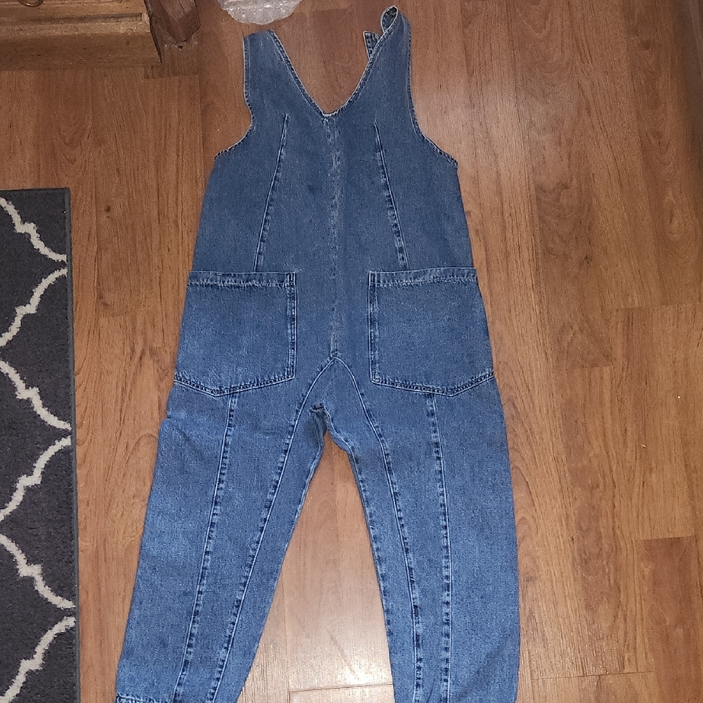 We The Free Blue Denim Adjustable Overalls